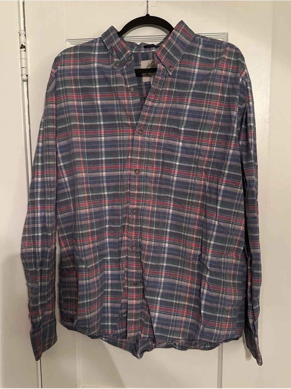 St. John's Bay Blue and Red Plaid Button-Down Shirt